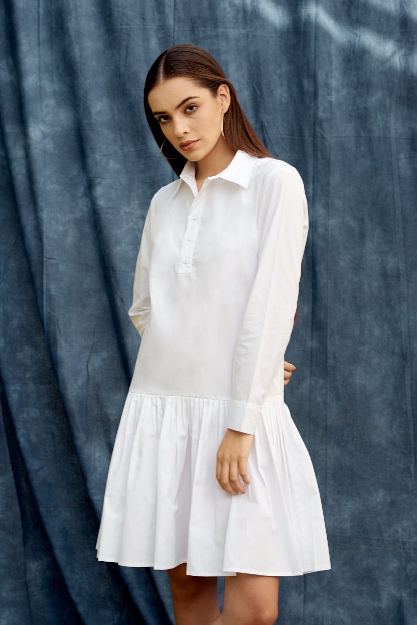 Buy White drop waist shirt dress with pleated details and hemmed cuffs from Label Anysa for Women Online Buy White drop waist shirt dress with pleated details and hemmed cuffs from Label Anysa for Women Online