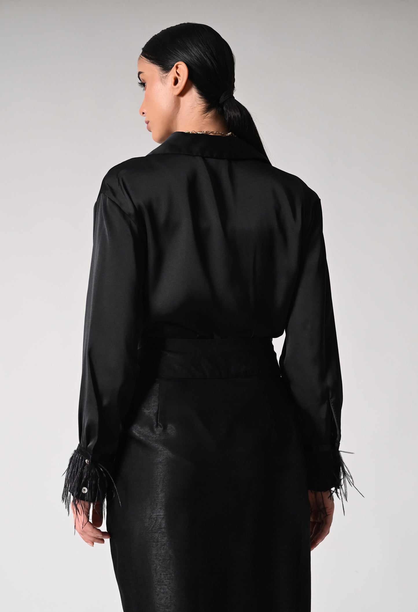 Black Fur Sleeves Shirt