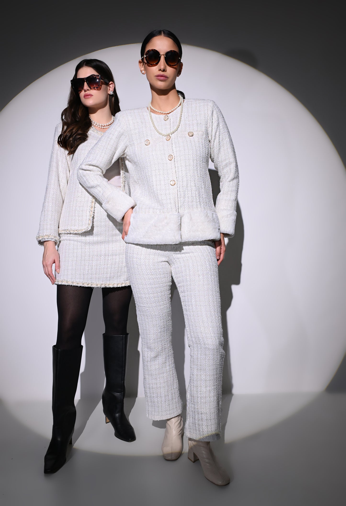 White Vintage Pearl Skirt and Jacket Set