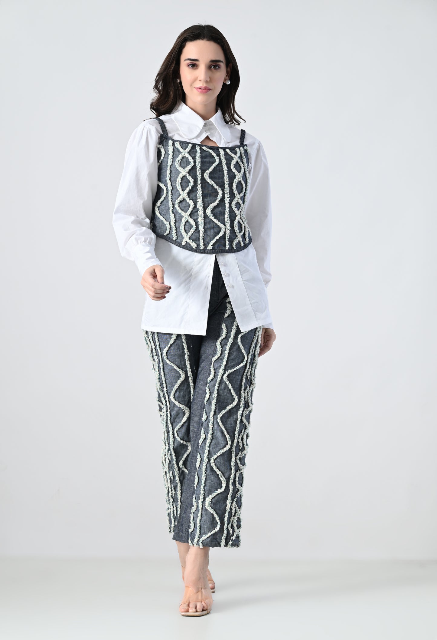 Blue Co-ord Set with white emroidery