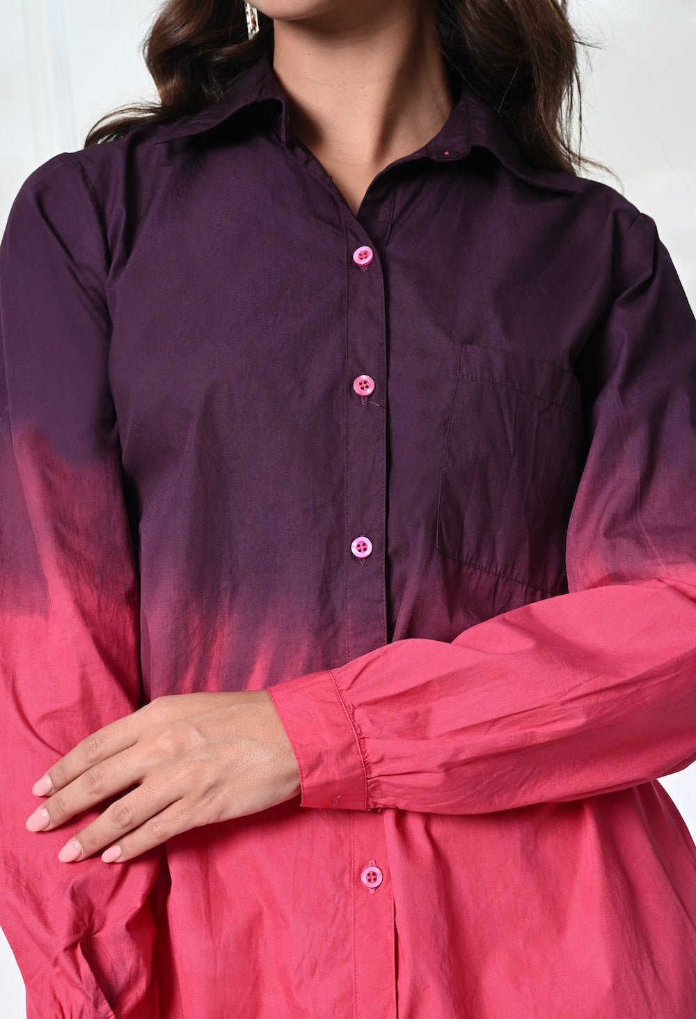 Pink and purple shaded shirt dress
