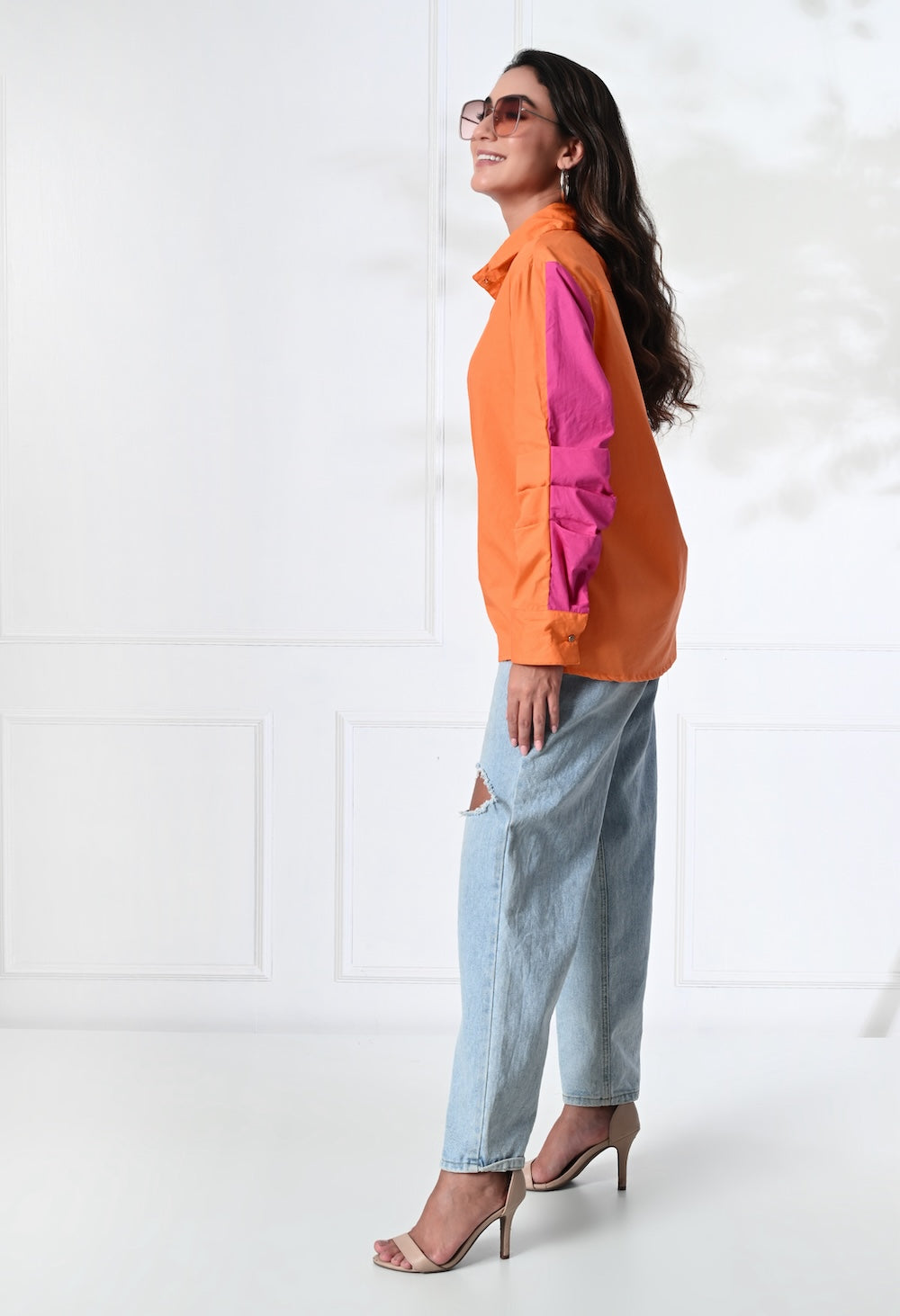Pink and Orange Shirt with Ruffled sleeves