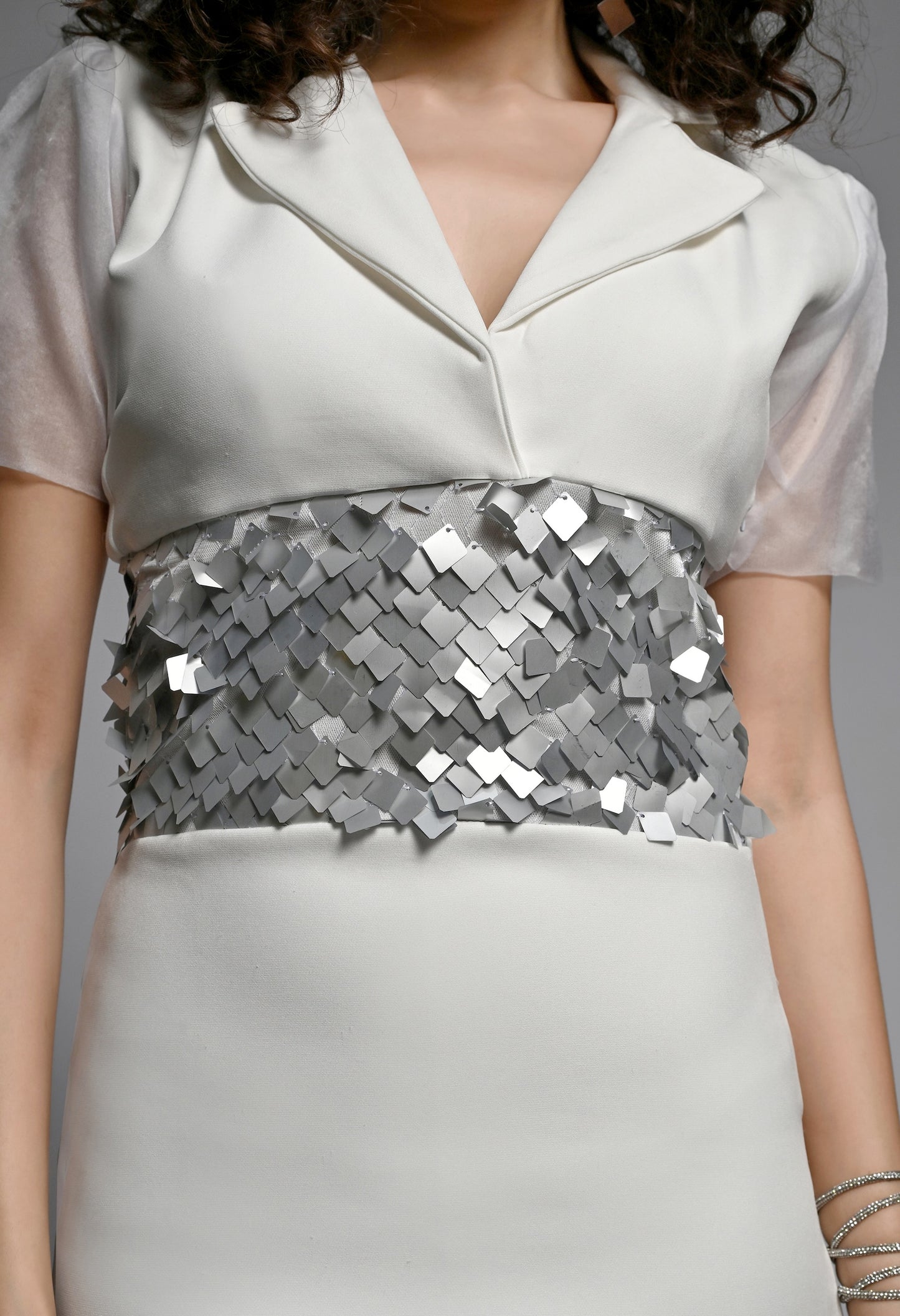 White Dress with Silver Sequence detailing