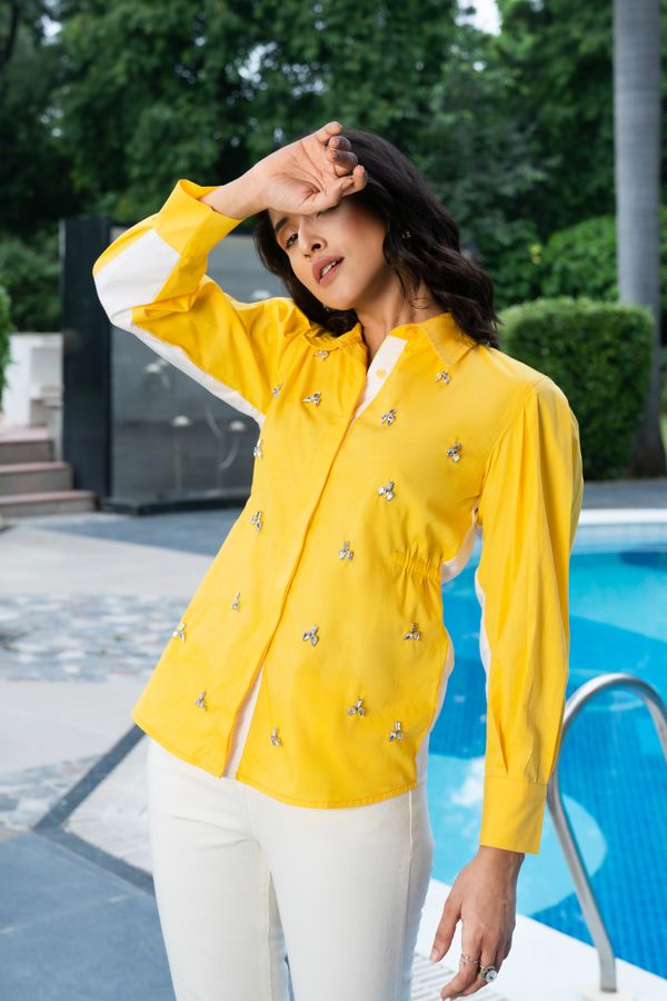 Double coloured rhinestone embroidered shirt