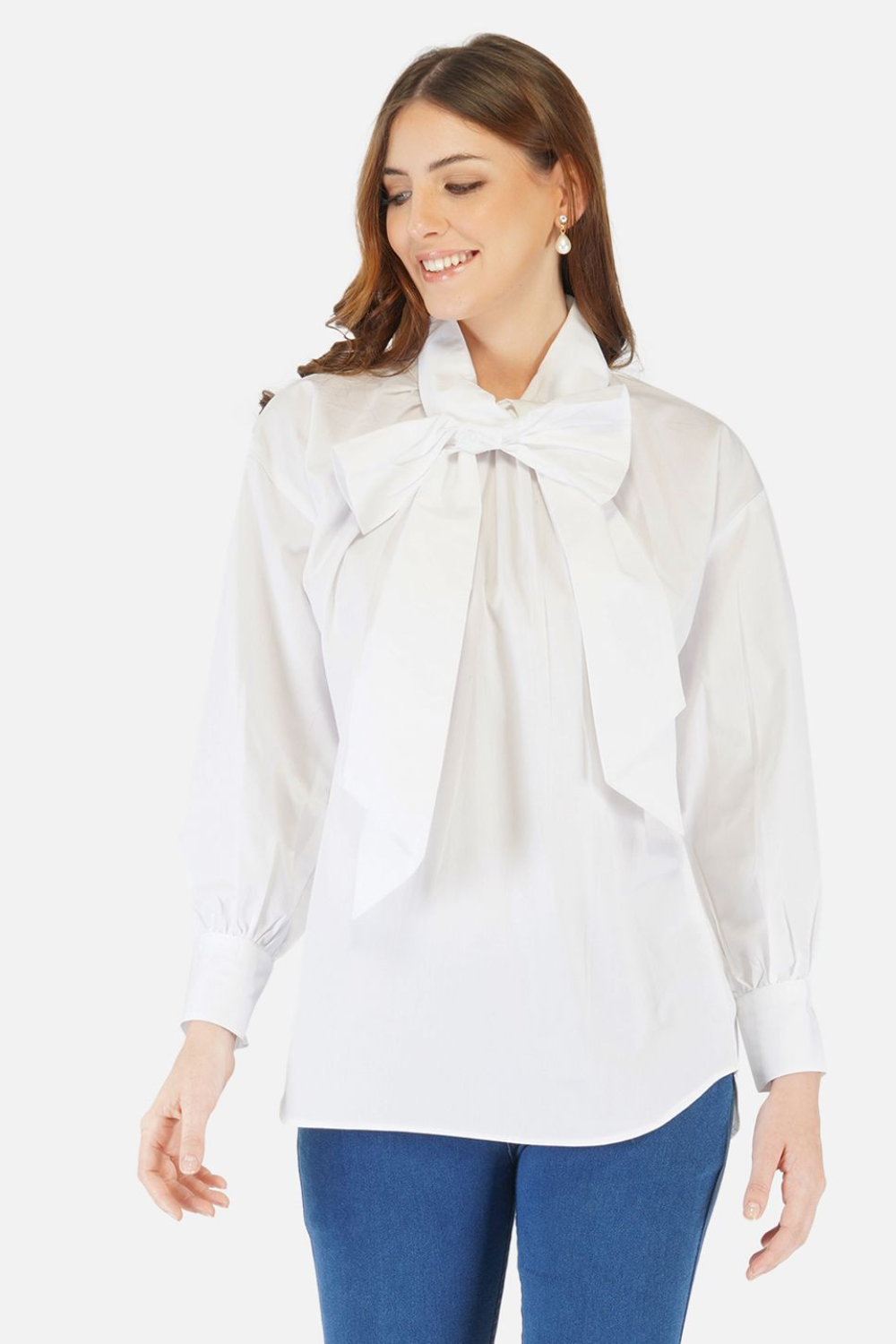 Classic white shirt with tie up details at the neck