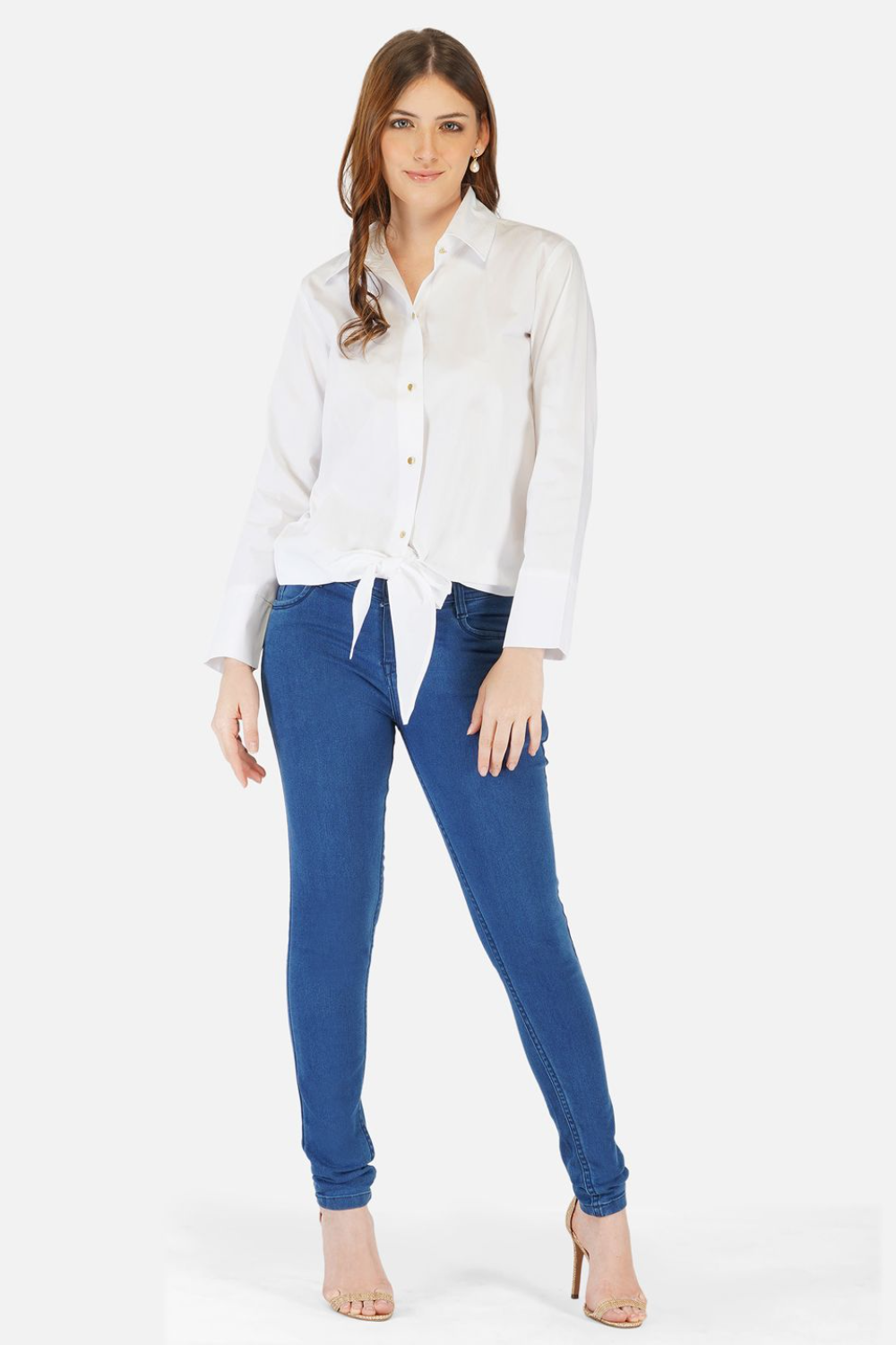 Button up crop cotton shirt with knot