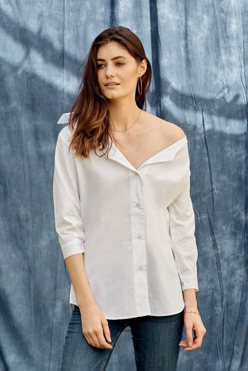 White versatile , multi-way collared tailored shirt