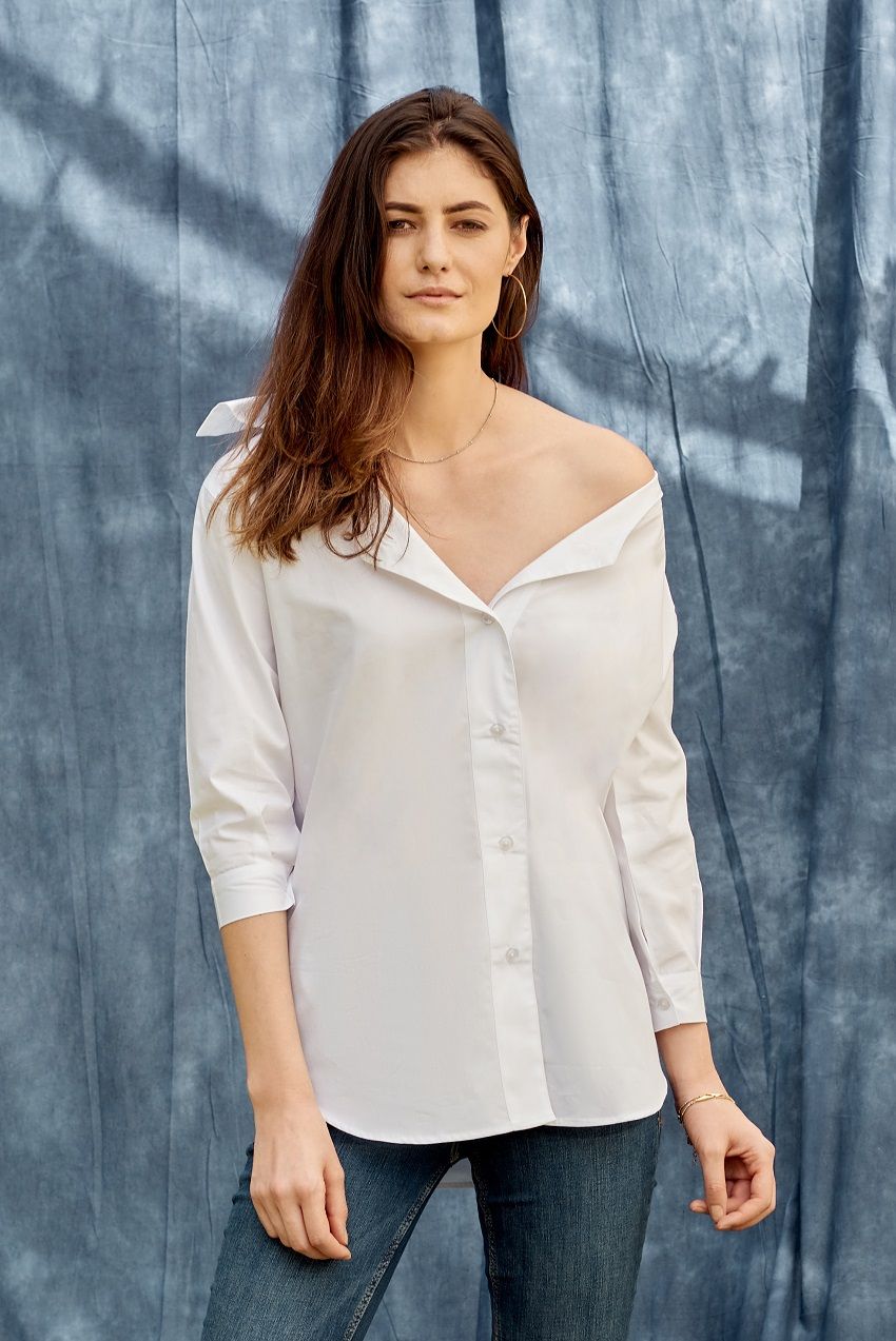 White versatile , multi-way collared tailored shirt