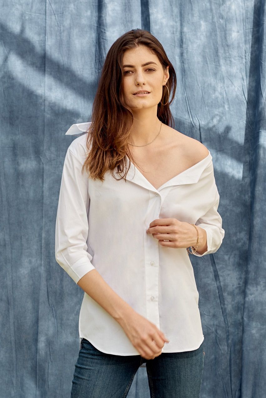 White versatile , multi-way collared tailored shirt