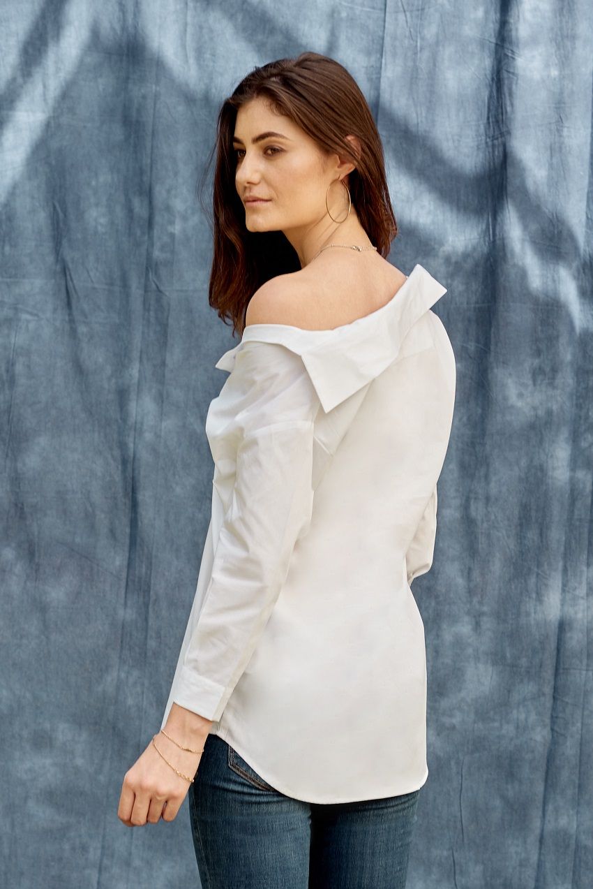 White versatile , multi-way collared tailored shirt