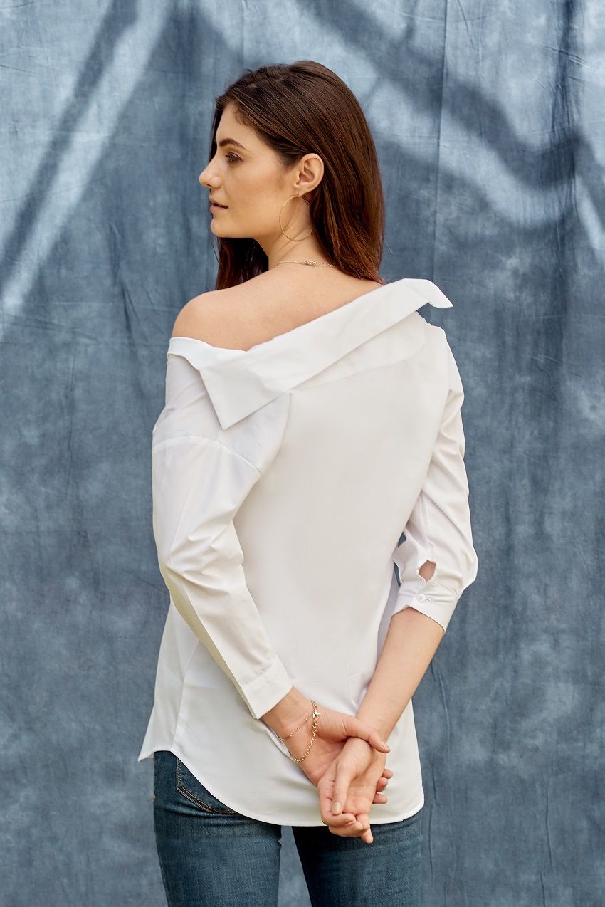 White versatile , multi-way collared tailored shirt