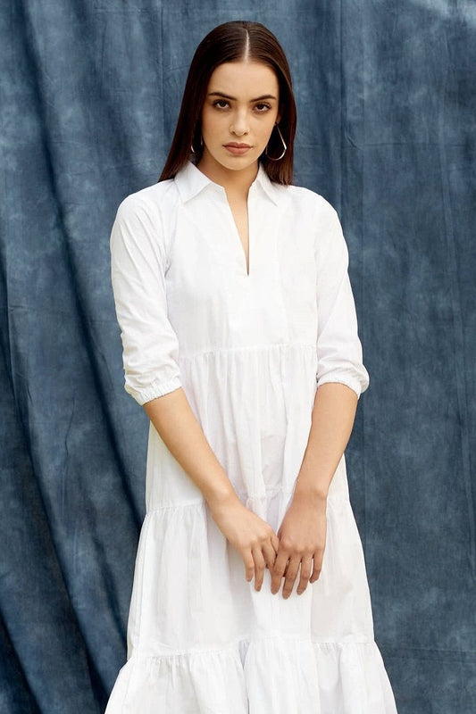 Panelled midi dress in white