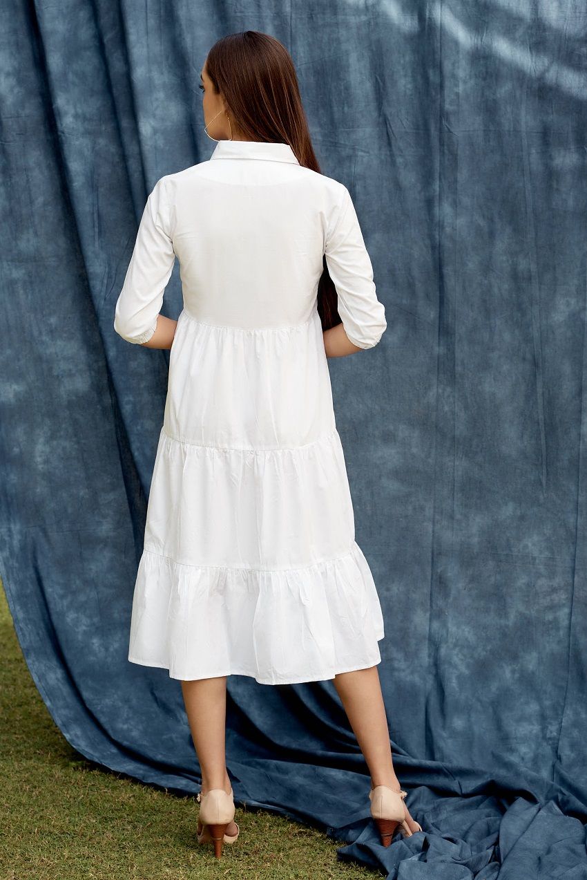 Panelled midi dress in white
