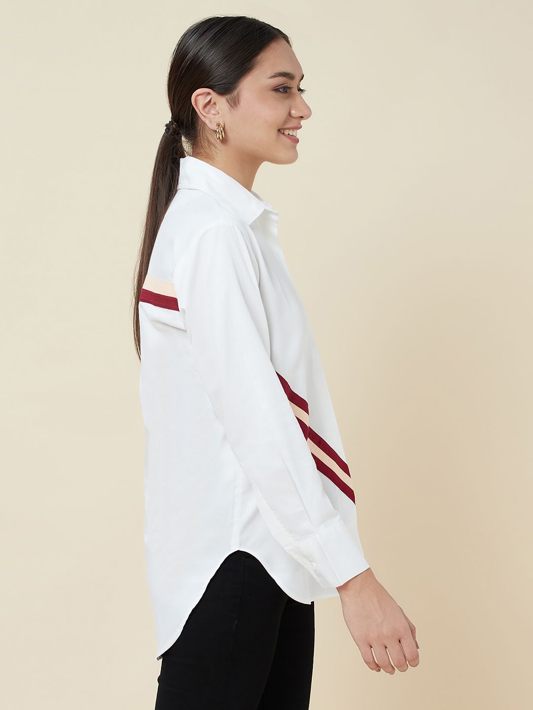 Anysa signature maroon striped cotton shirt