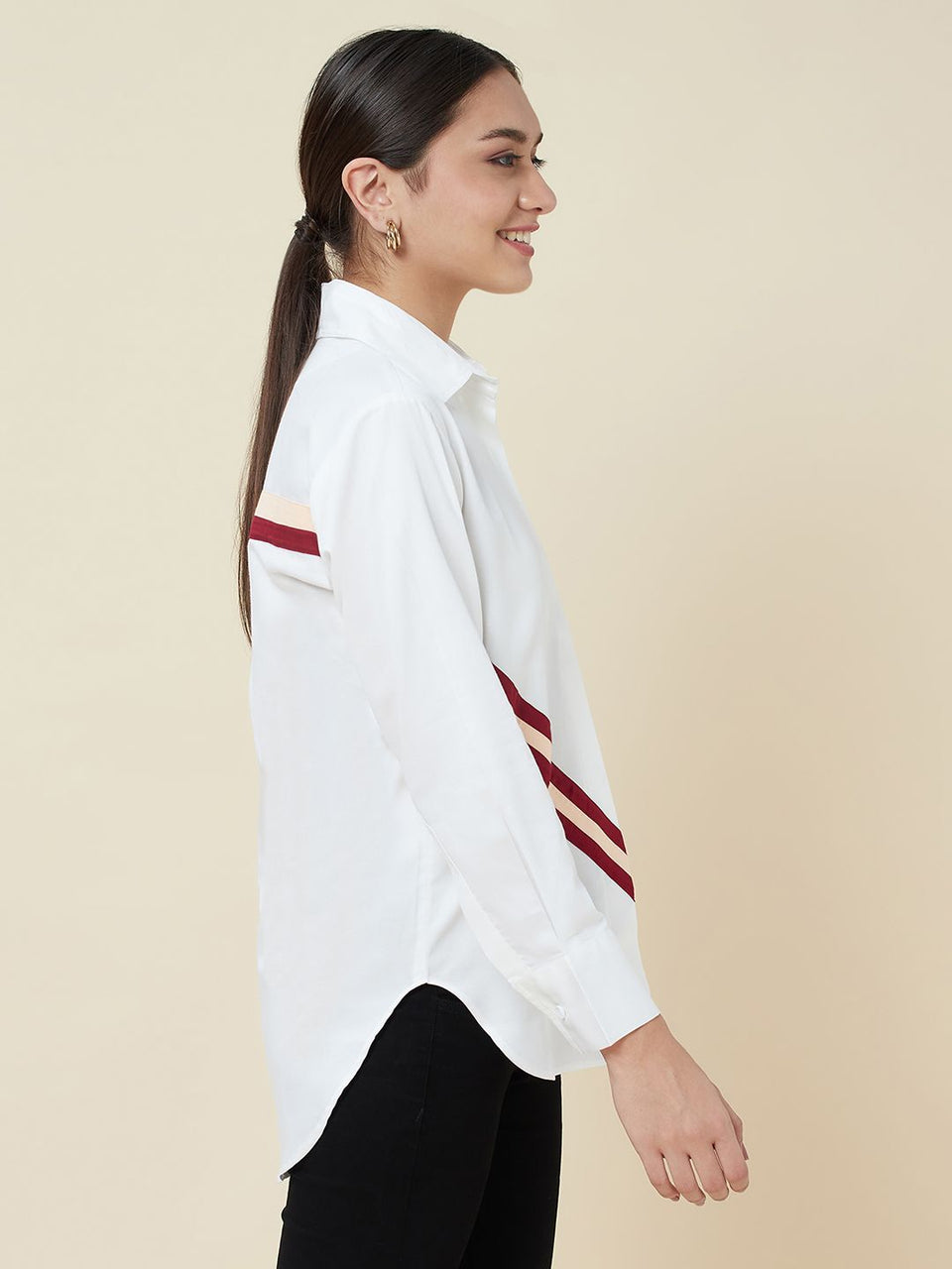 Anysa signature maroon striped cotton shirt