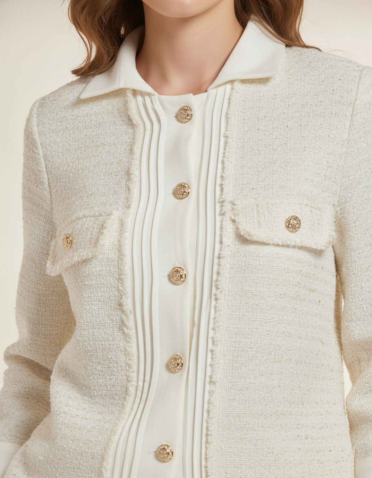White crepe and tweed co-ord set