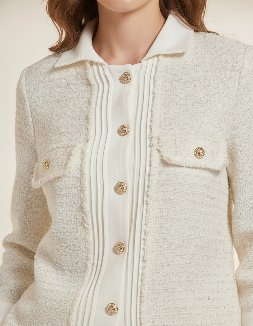 White crepe and tweed co-ord set
