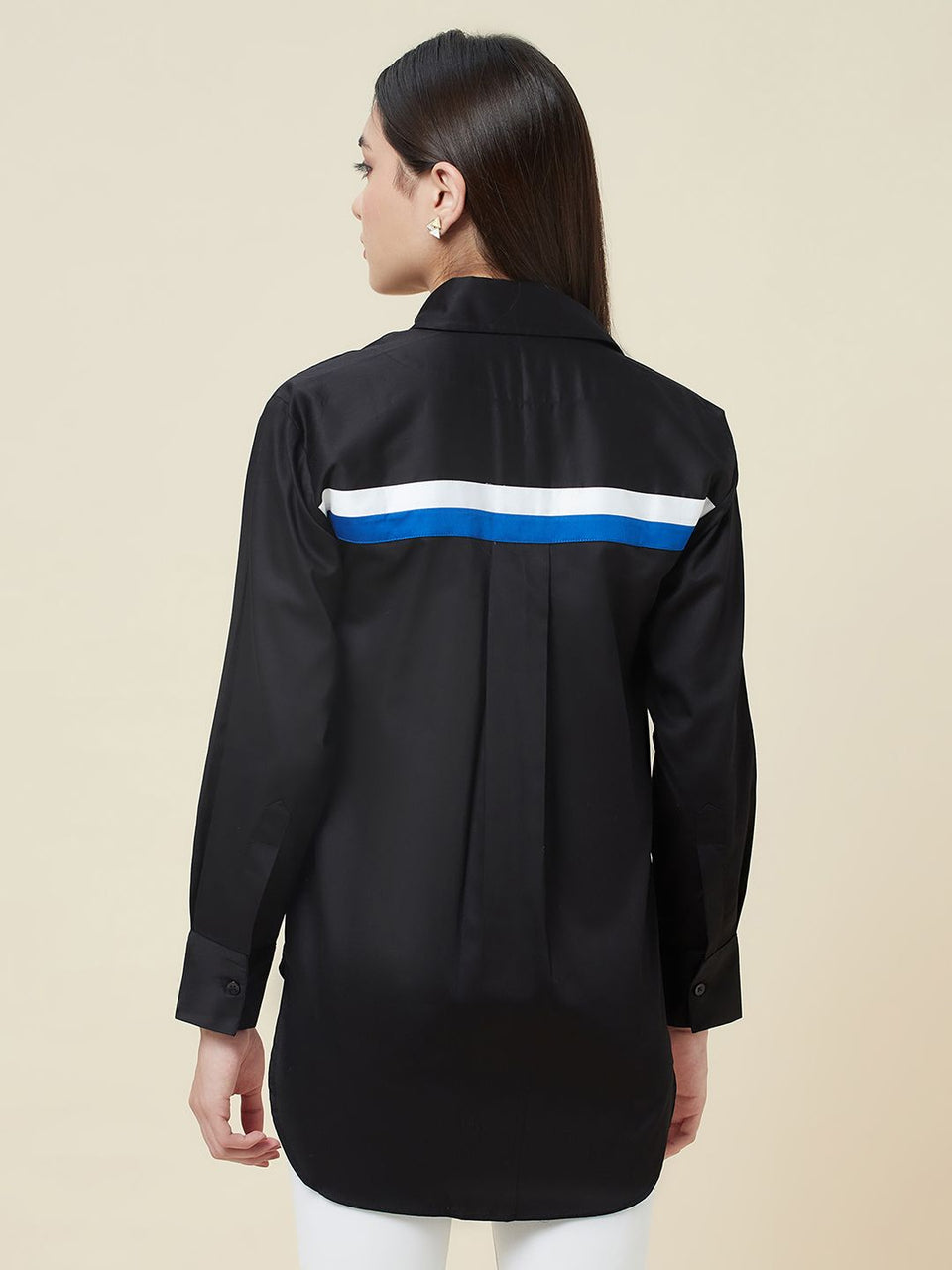 Anysa signature blue and white striped black shirt