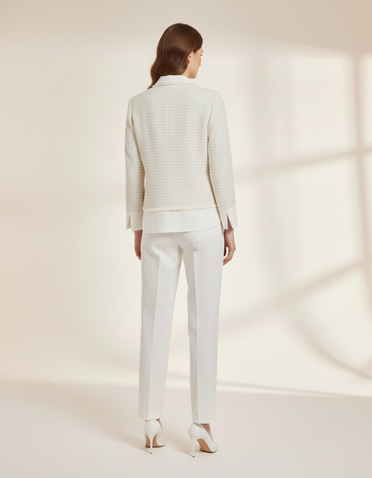 White crepe and tweed co-ord set