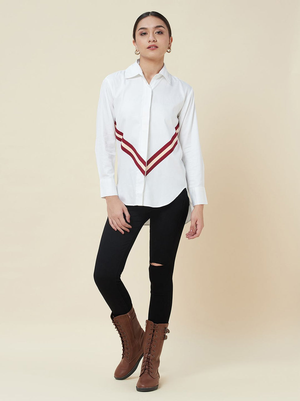 Anysa signature maroon striped cotton shirt
