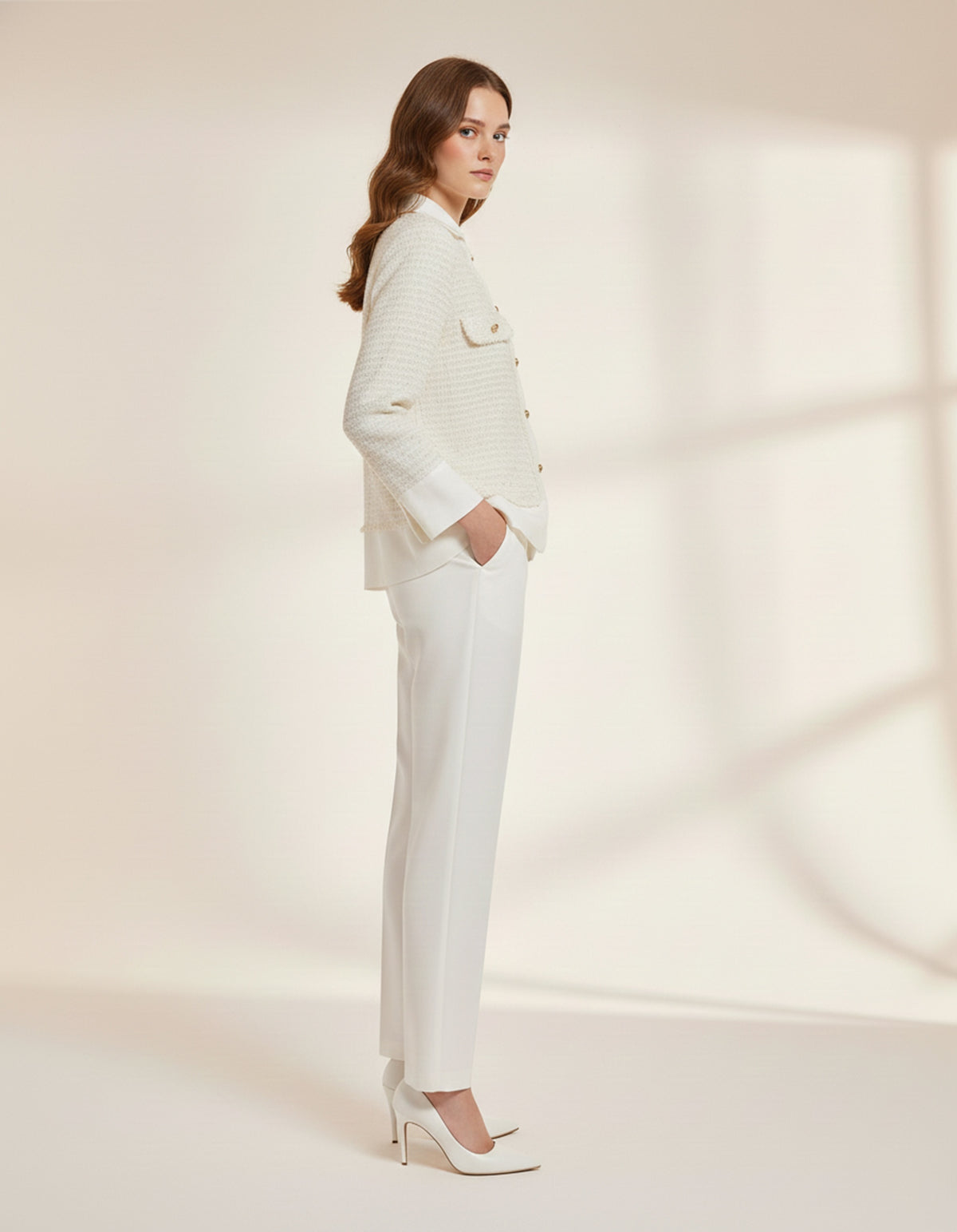 White crepe and tweed co-ord set