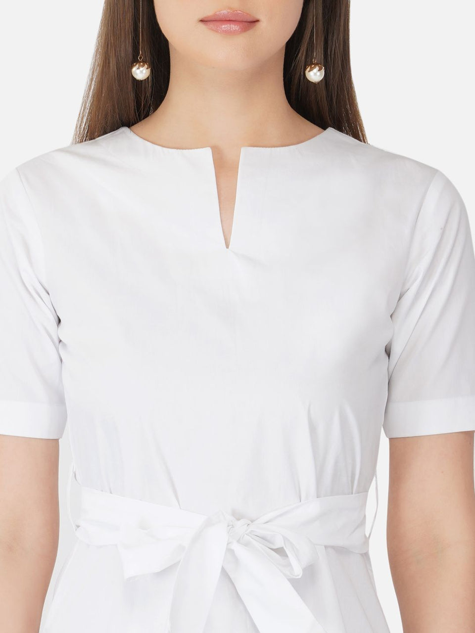 White and yellow colorblock belted dress