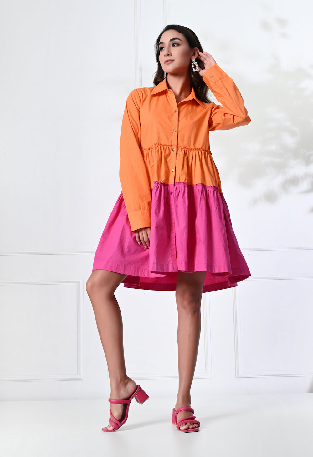 Pink and Orange flowy short dress