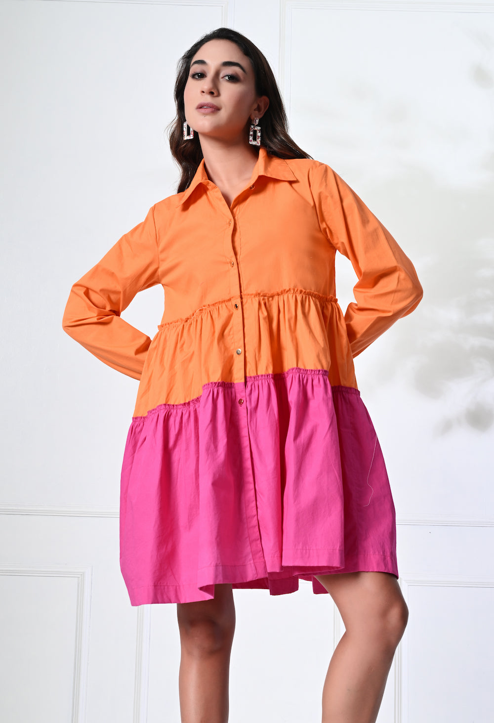 Pink and Orange flowy short dress