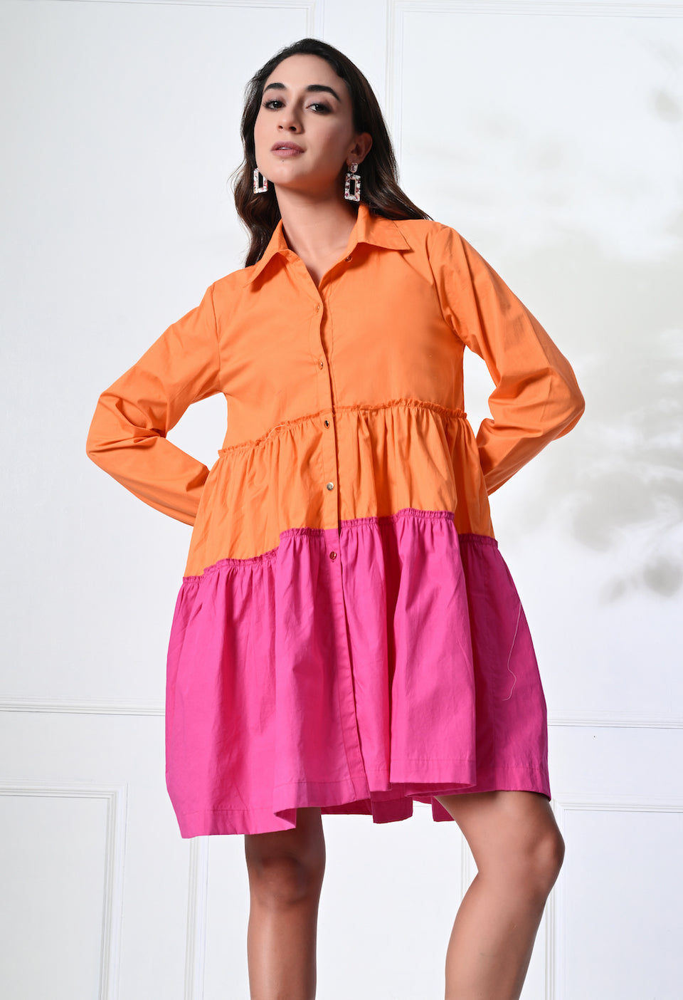 Pink and Orange flowy short dress