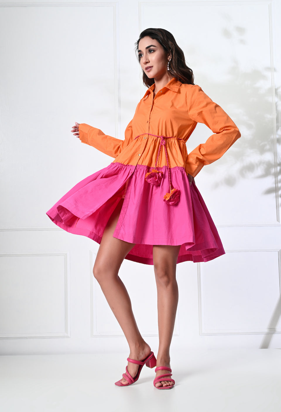 Pink and Orange flowy short dress