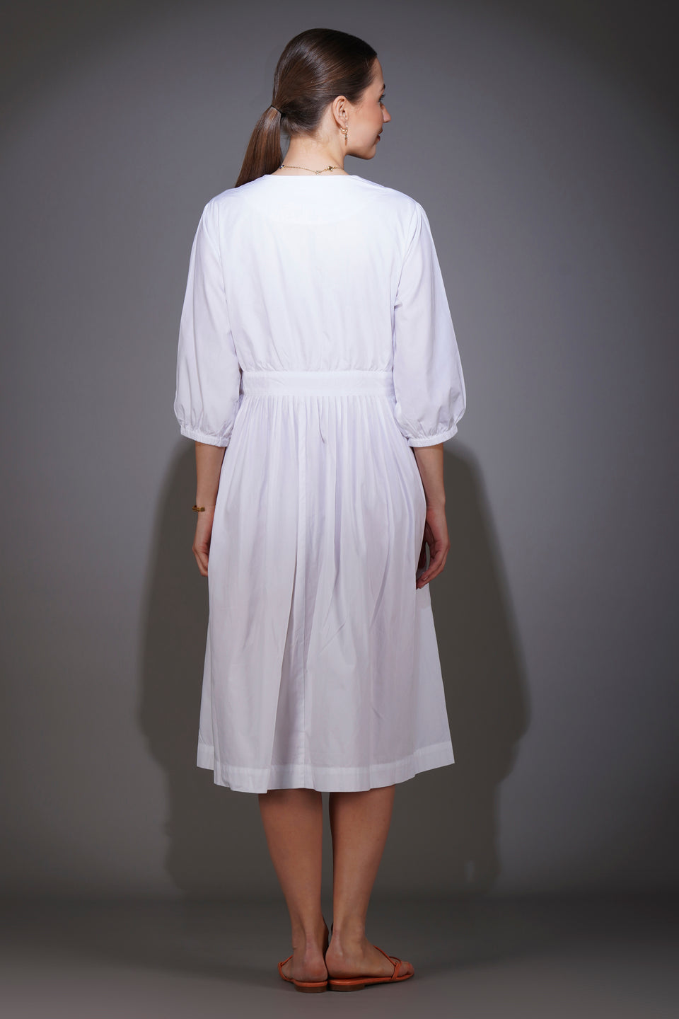 White Front buttoned Midi dress