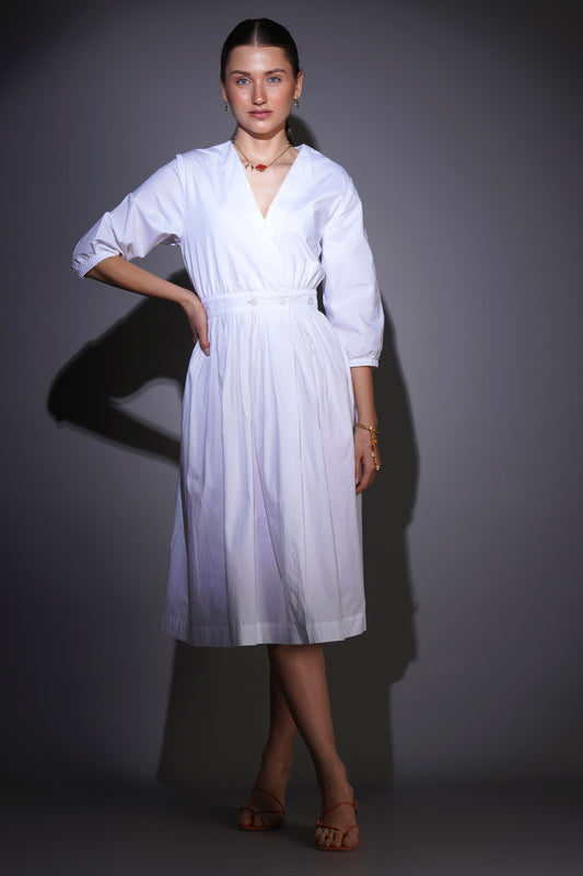 White Front buttoned Midi dress
