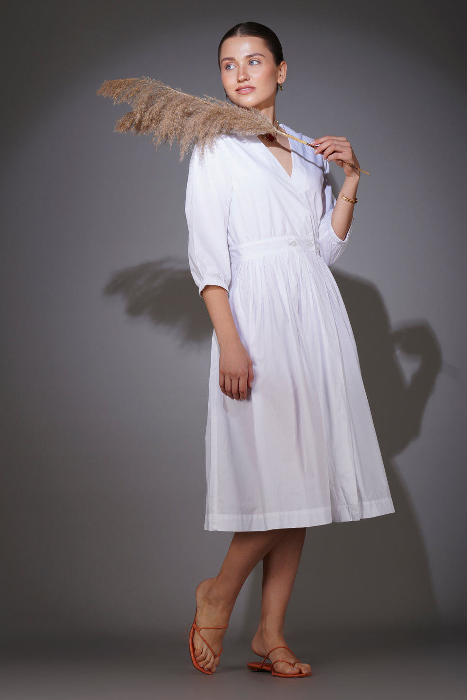 White Front buttoned Midi dress