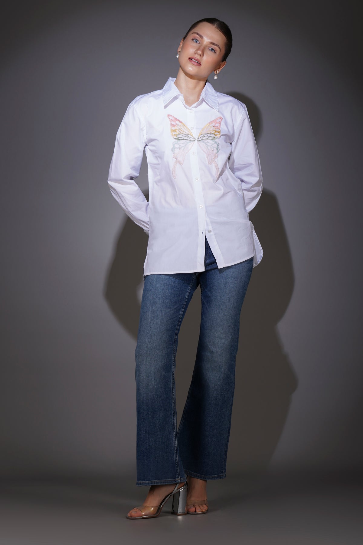 White Shirt with Butterfly Patch