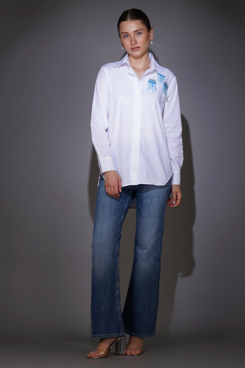 White Shirt with Jellyfish Patch