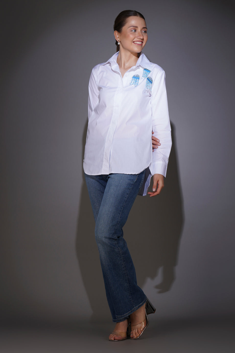 White Shirt with Jellyfish Patch