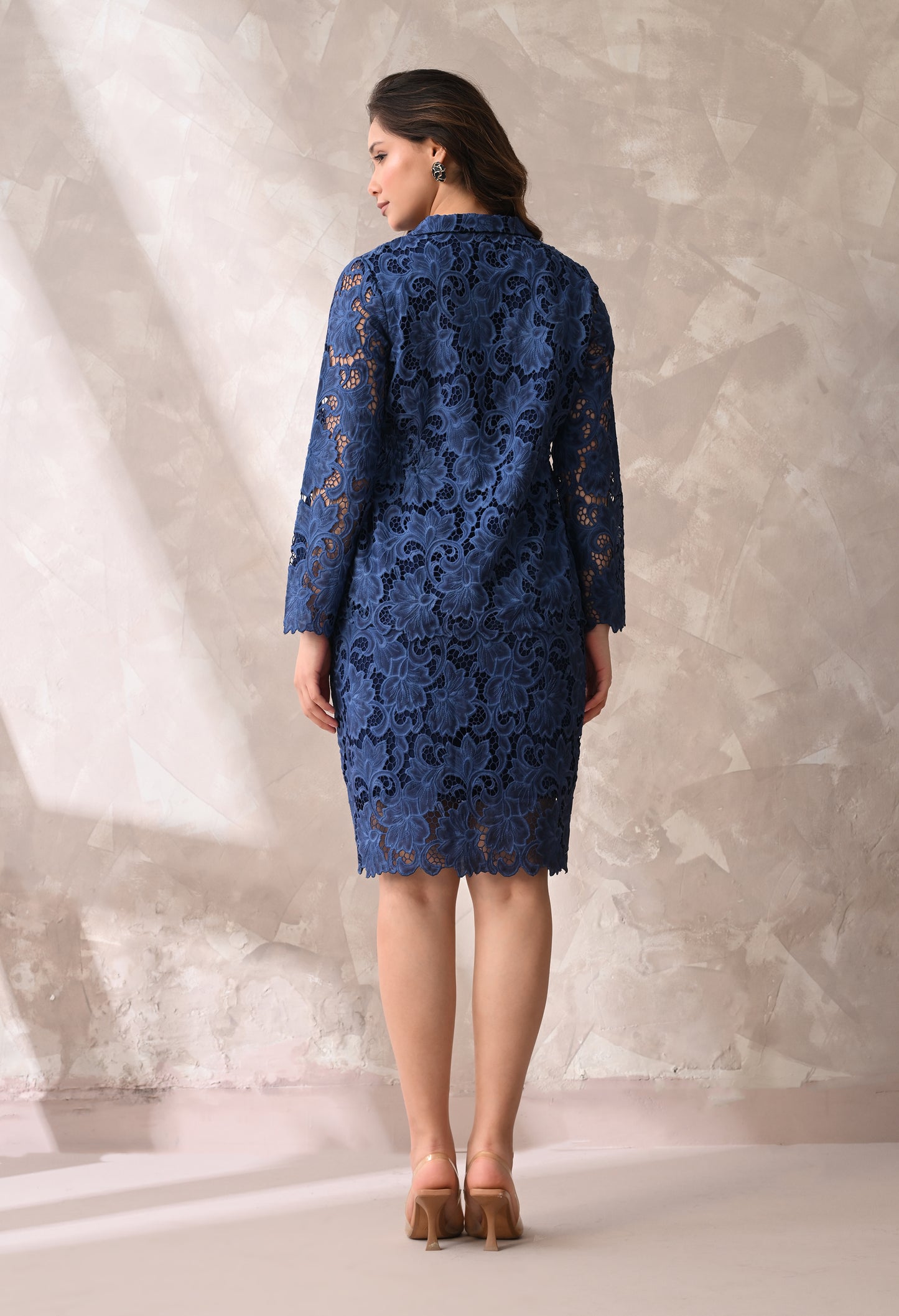 MIDNIGHT BLUE LACE SKIRT AND SHIRT SET
