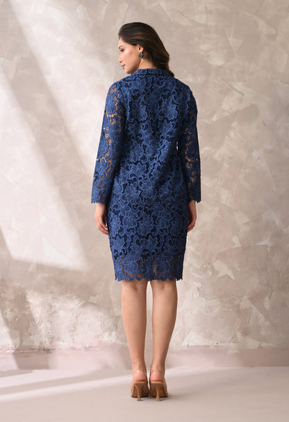 MIDNIGHT BLUE LACE SKIRT AND SHIRT SET
