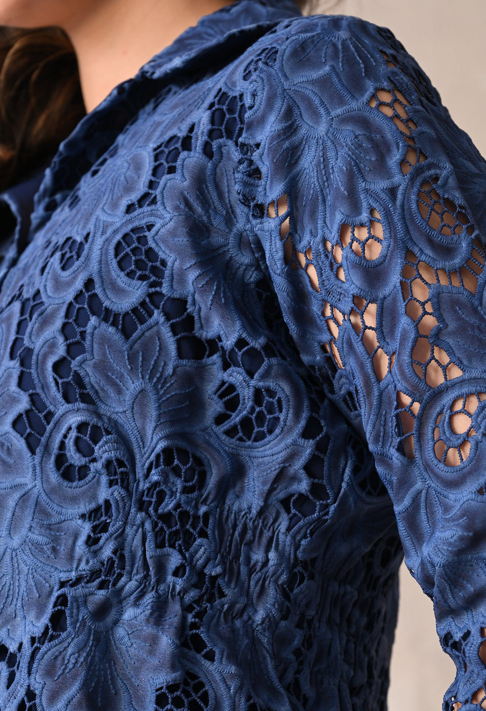 MIDNIGHT BLUE LACE SKIRT AND SHIRT SET