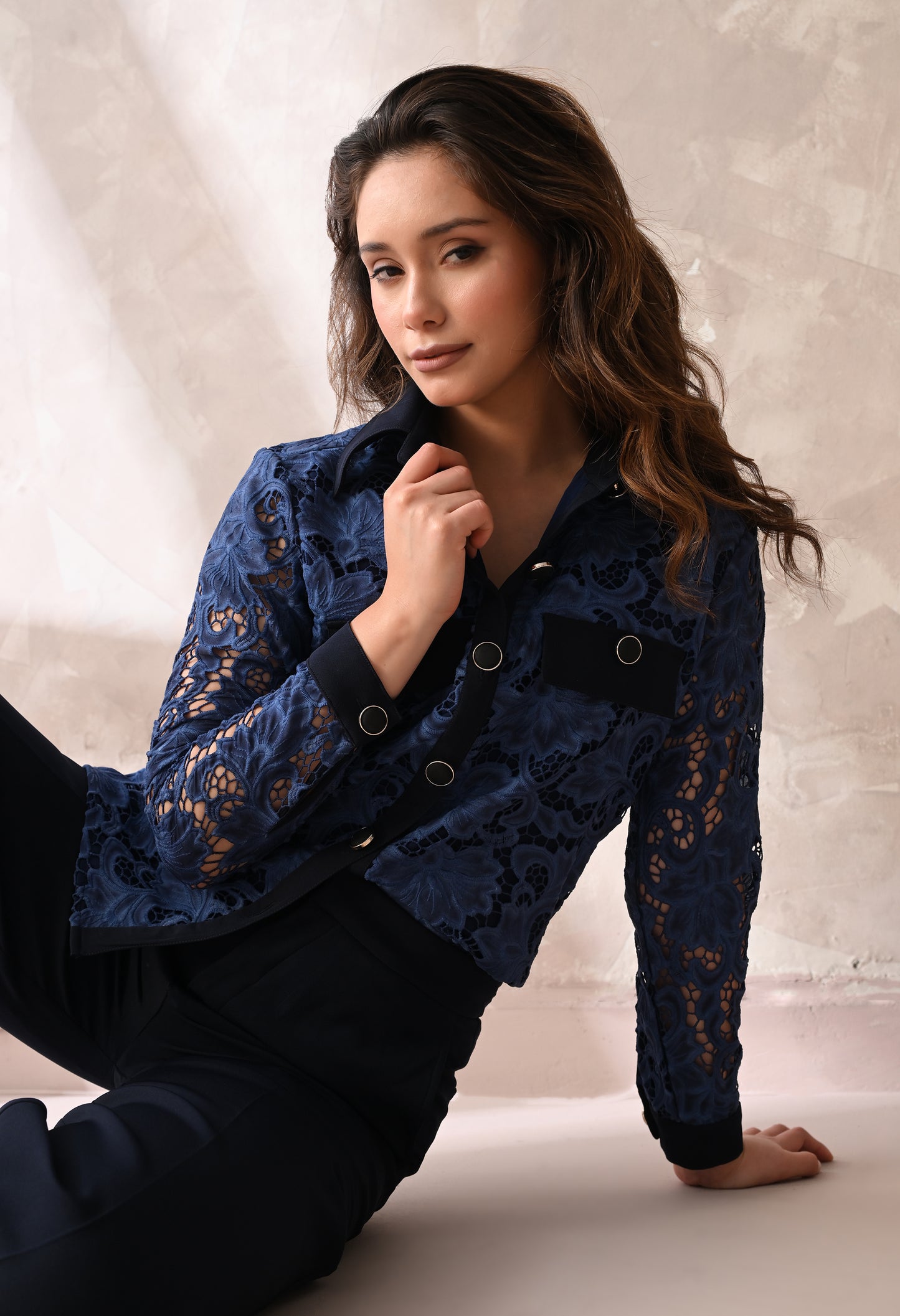 MIDNIGHT BLUE LACE SHIRT
