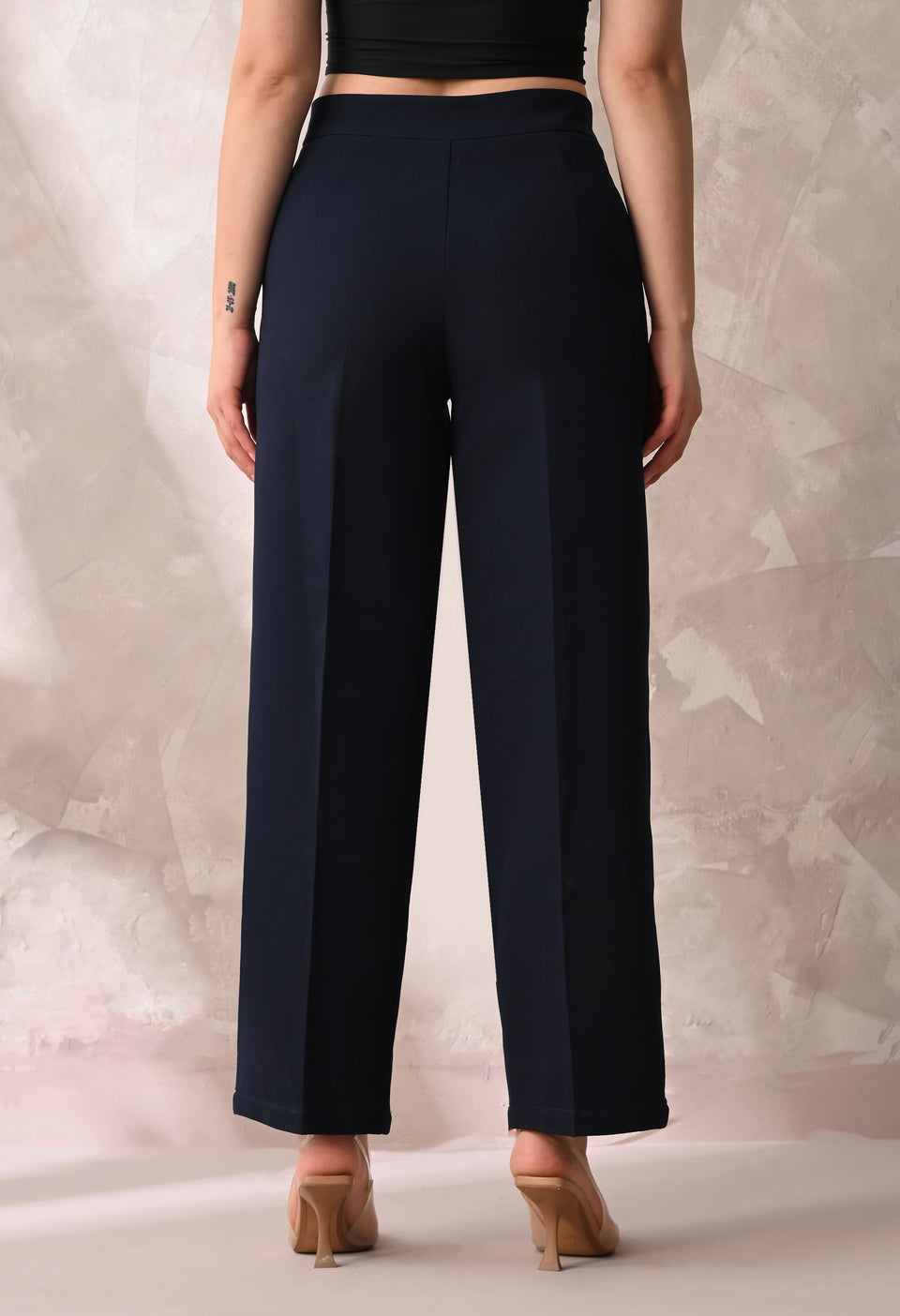 Midnight Blue Tailored Wide-Leg Trousers