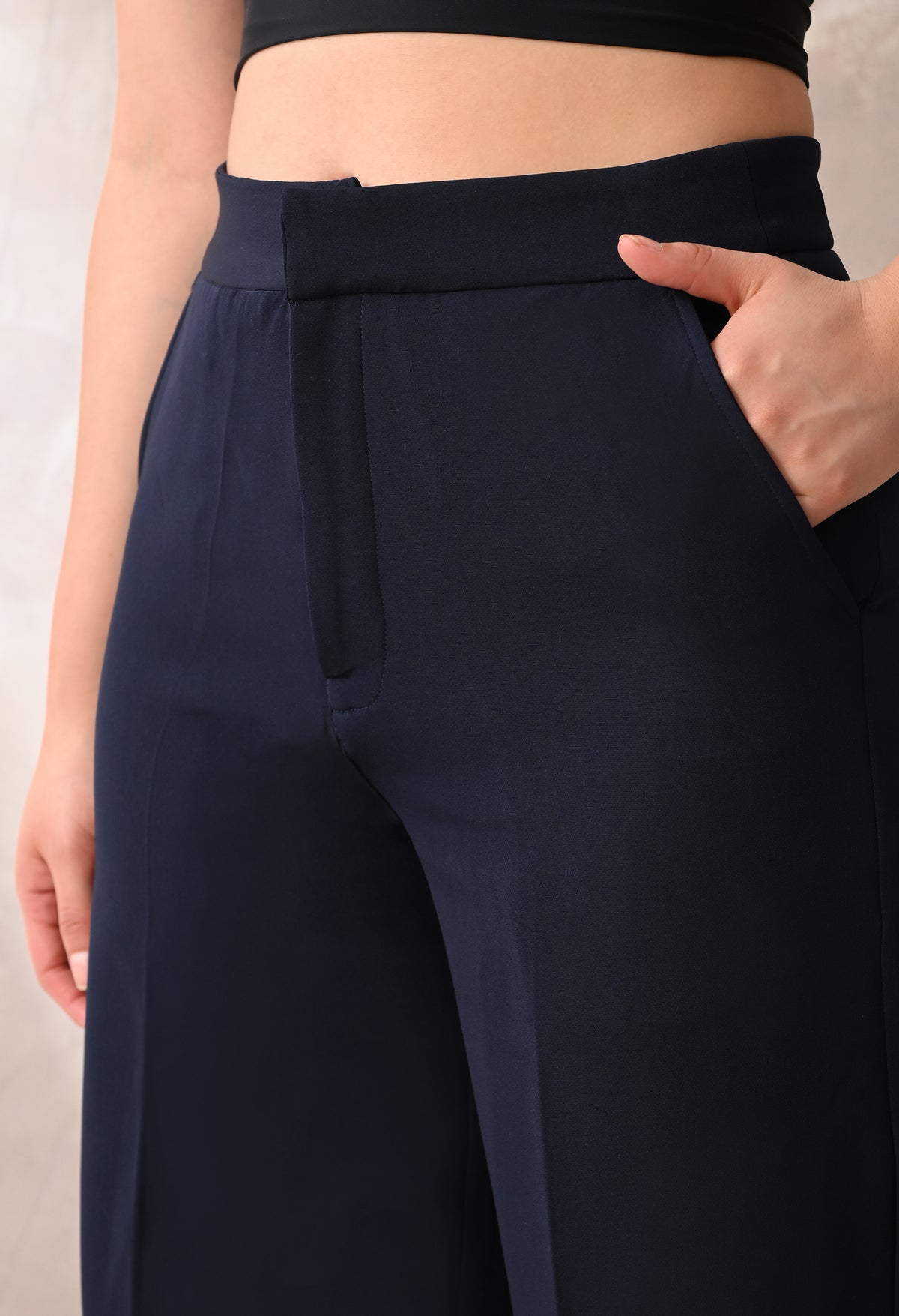 Midnight Blue Tailored Wide-Leg Trousers