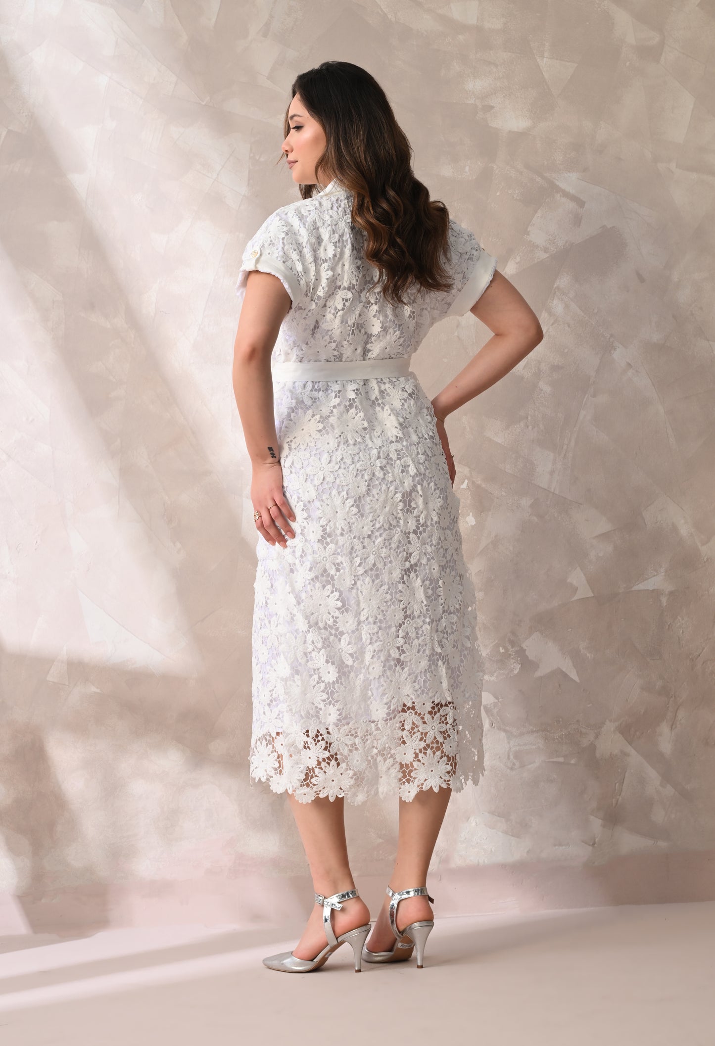 White Floral Lace Summer Midi Dress