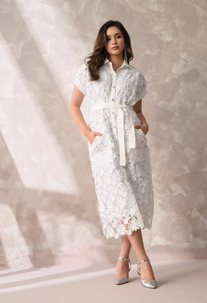White Floral Lace Summer Midi Dress