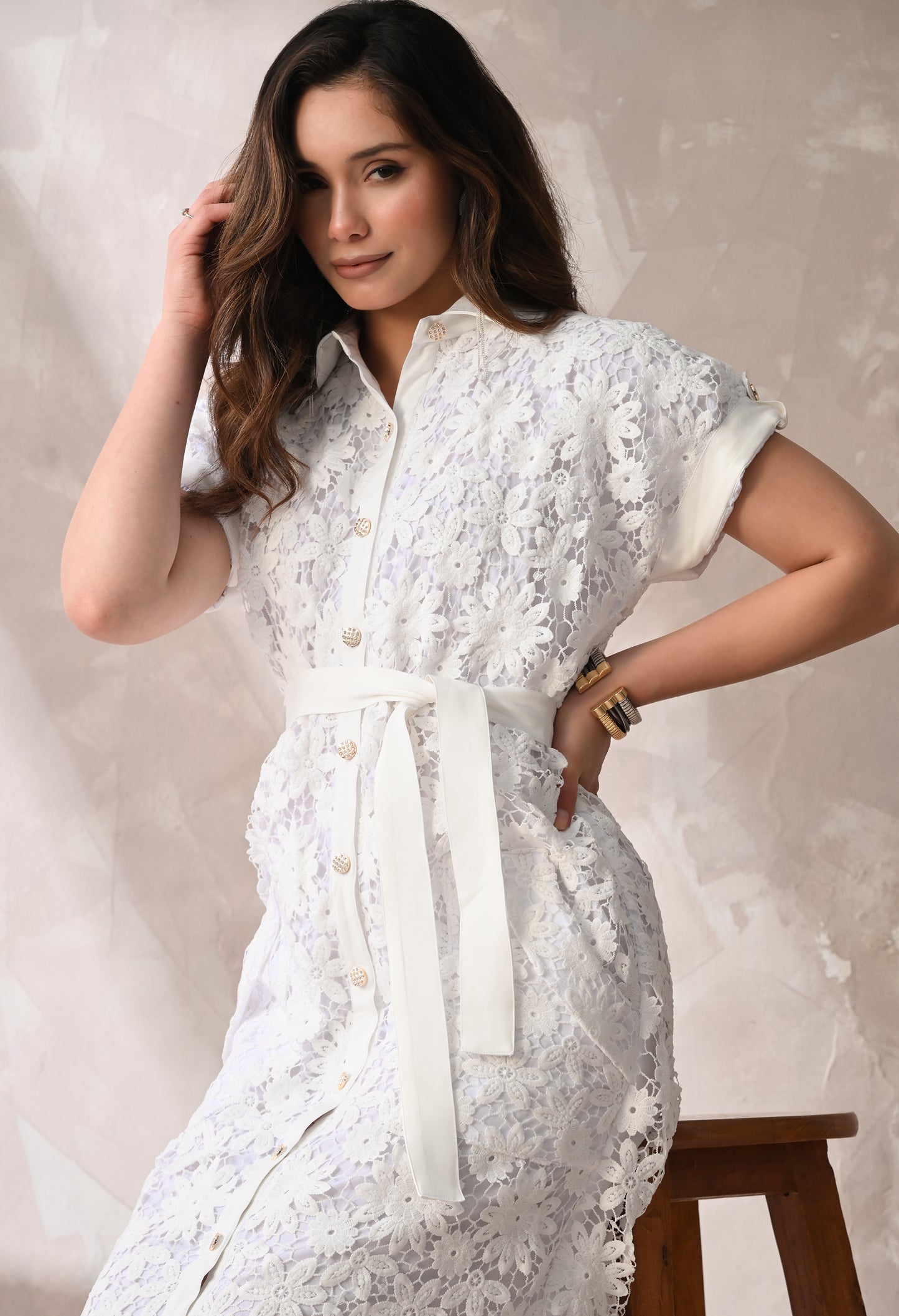 White Floral Lace Summer Midi Dress