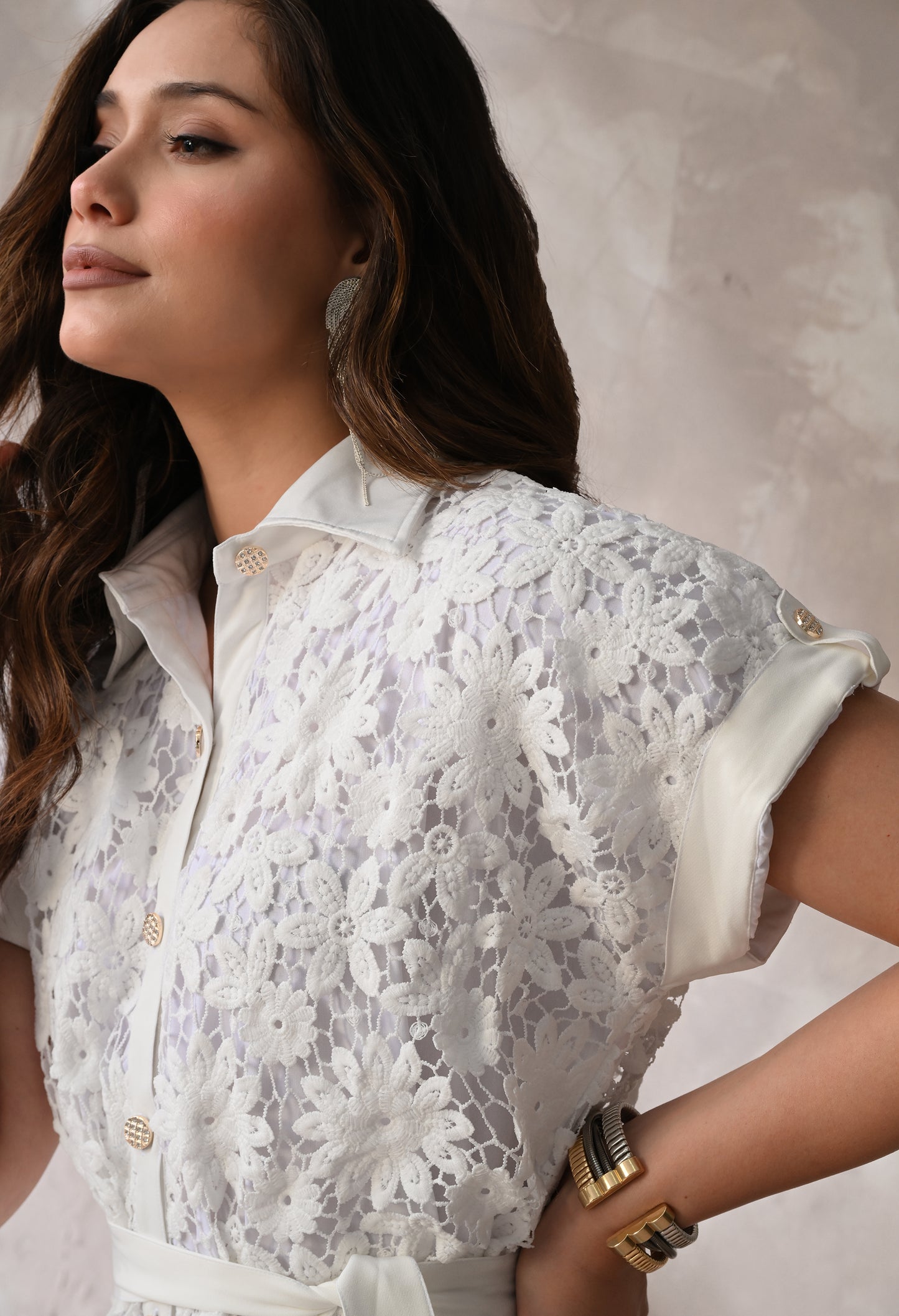 White Floral Lace Summer Midi Dress