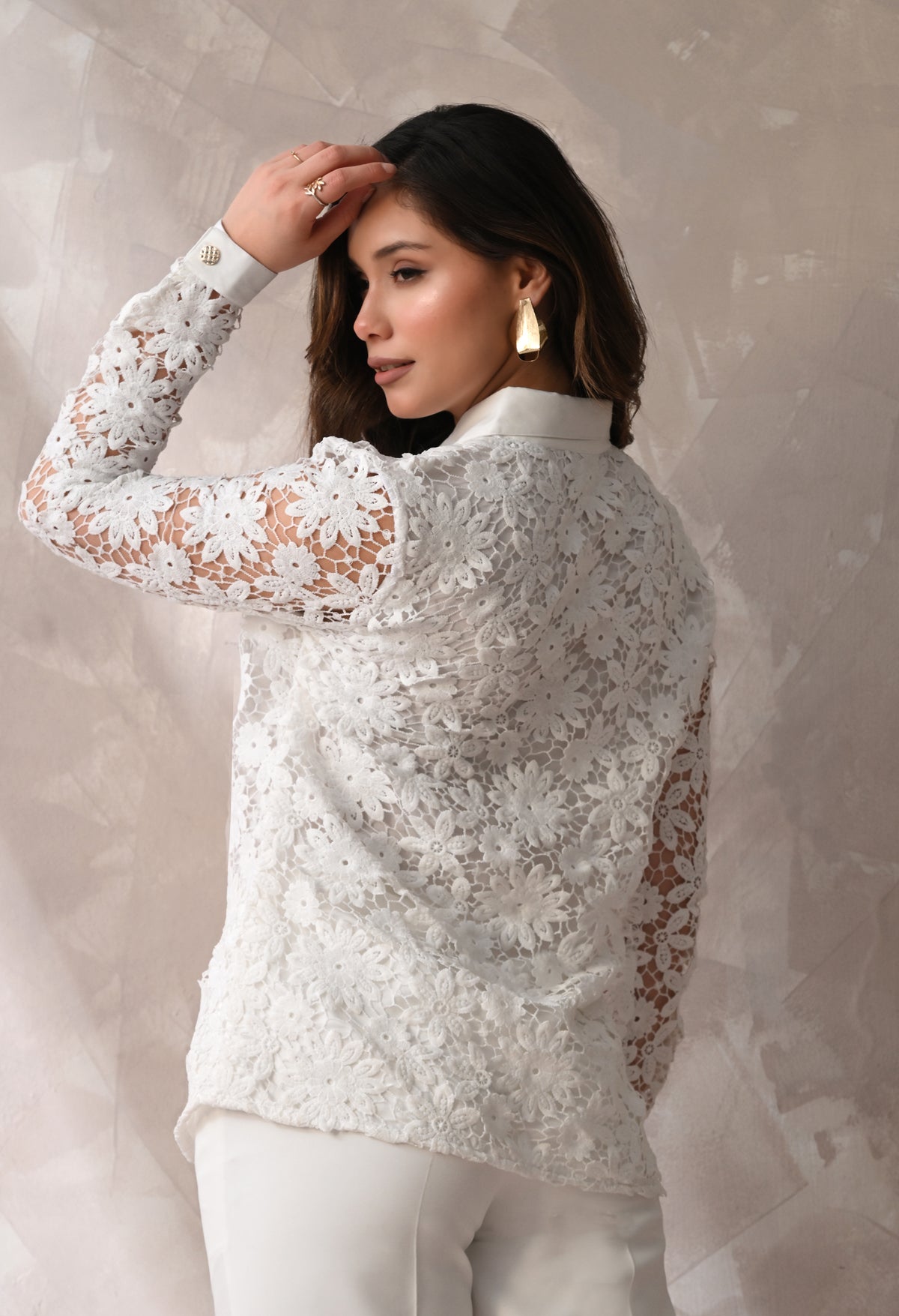 WHITE LACE SHIRT & TROUSER SET