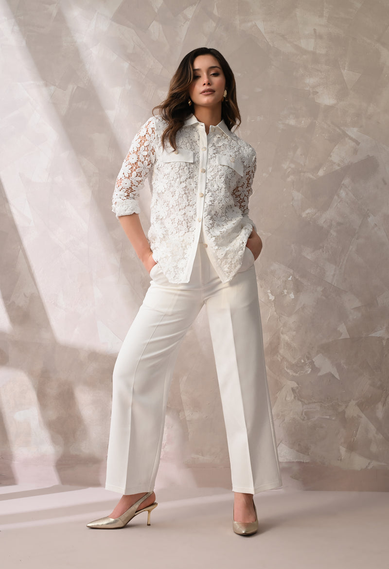 WHITE LACE SHIRT & TROUSER SET