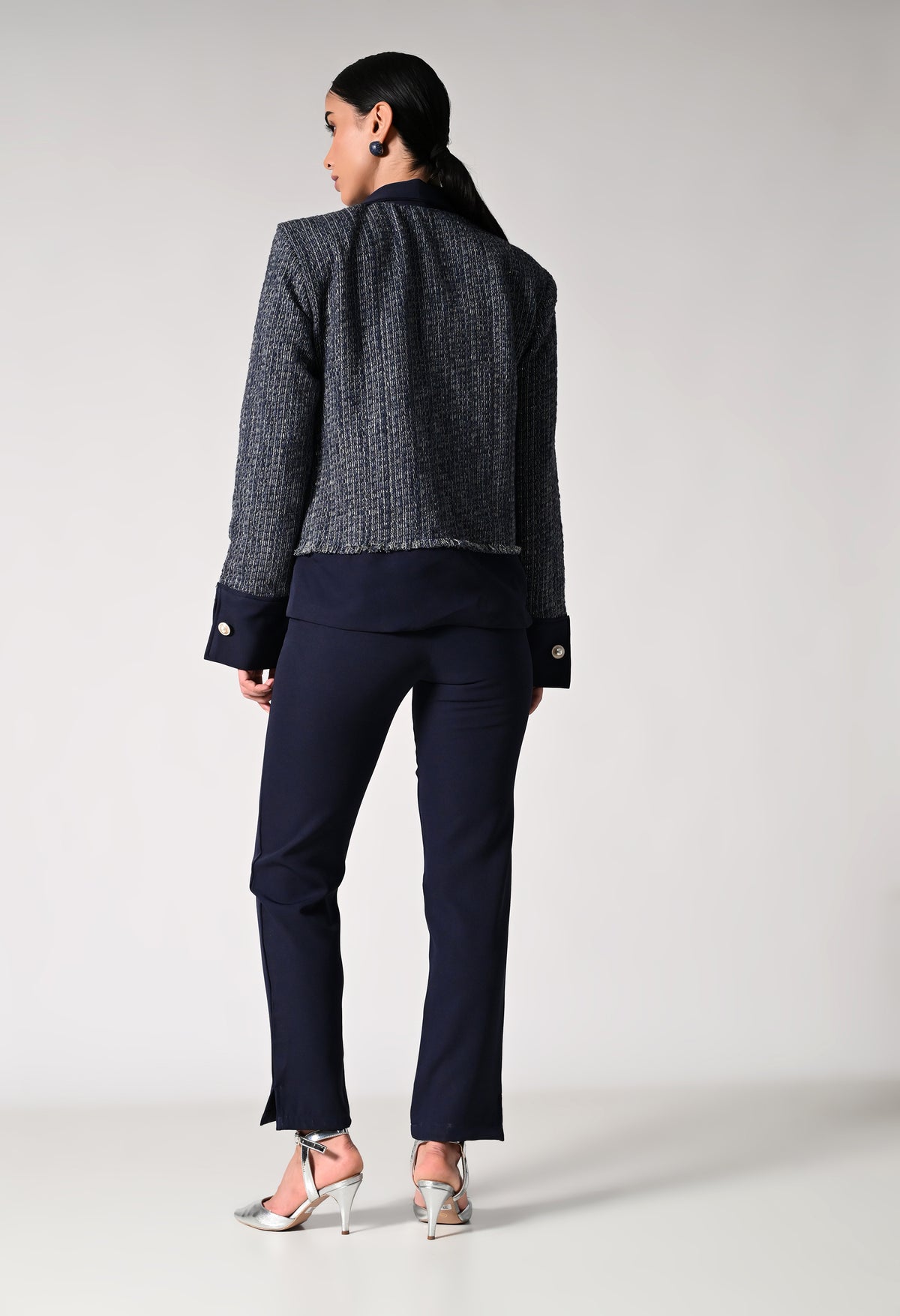 Blue Crepe and Tweed Co-ord set