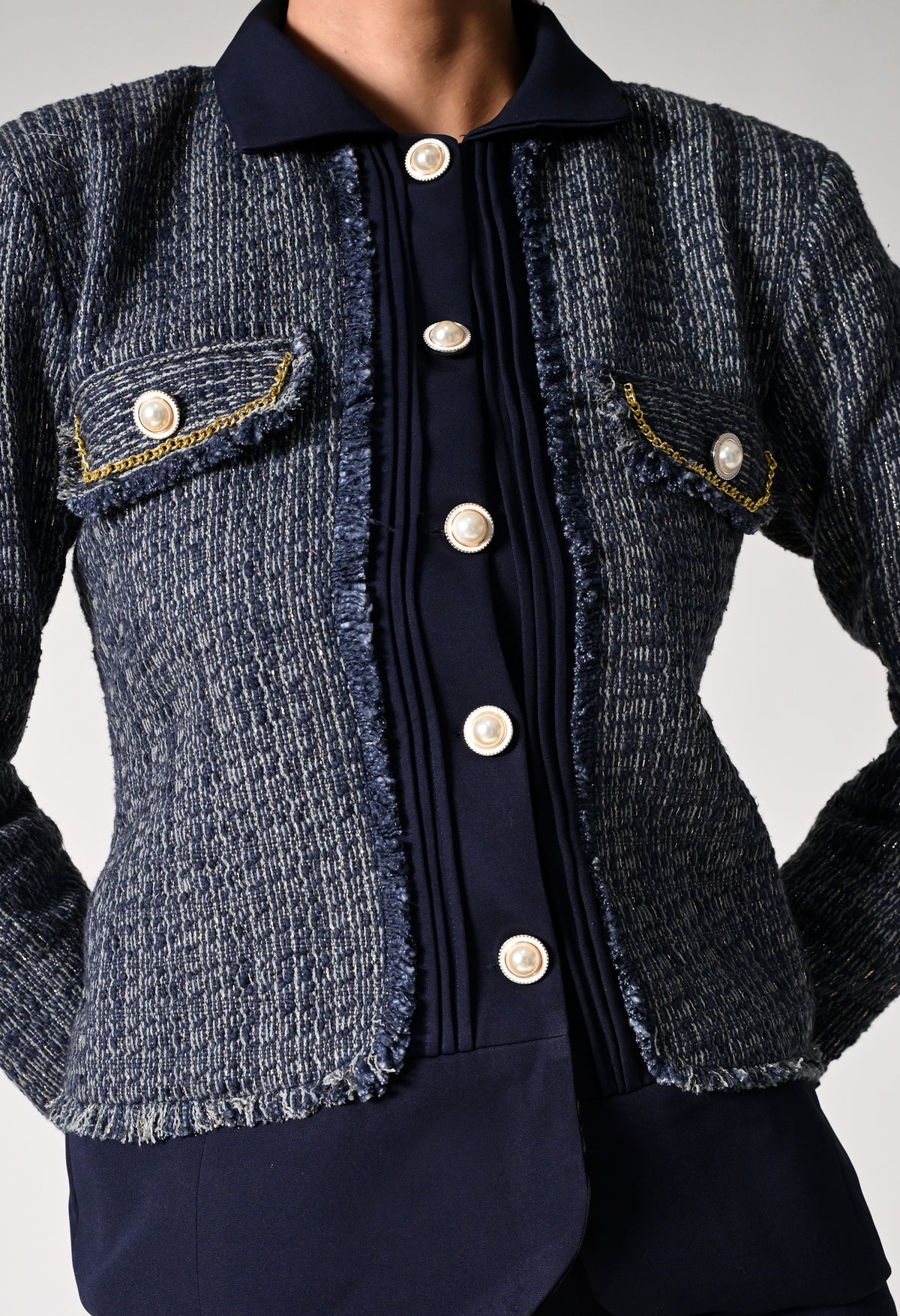 Blue Crepe and Tweed Co-ord set